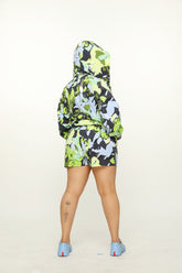 Hooded Print Bomber Short Set